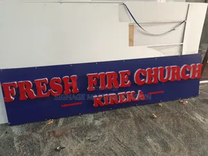 Red 3D and Blue Background Signage