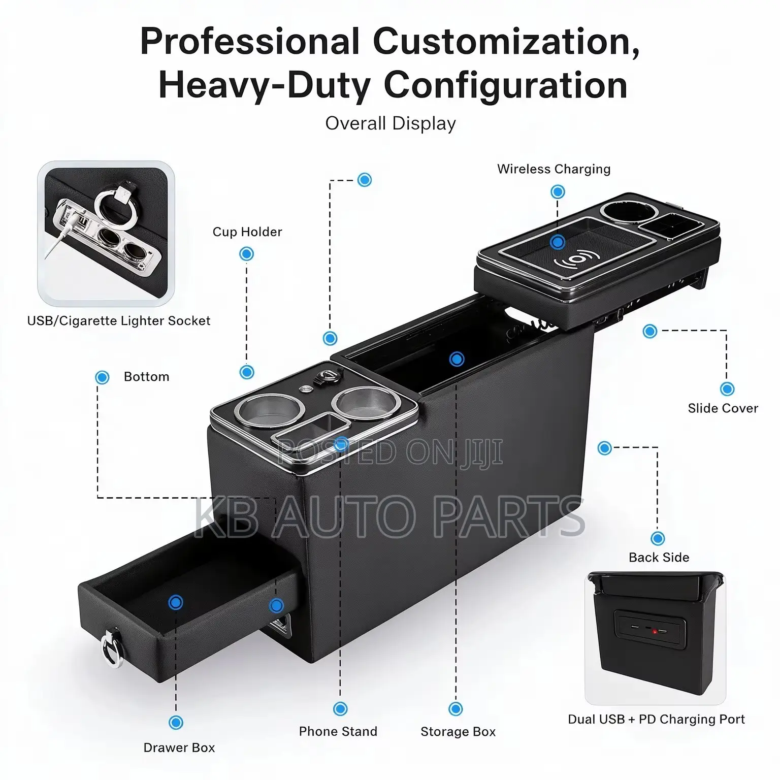 Universal Center Console Armrest Box With Wireless Charging Pad