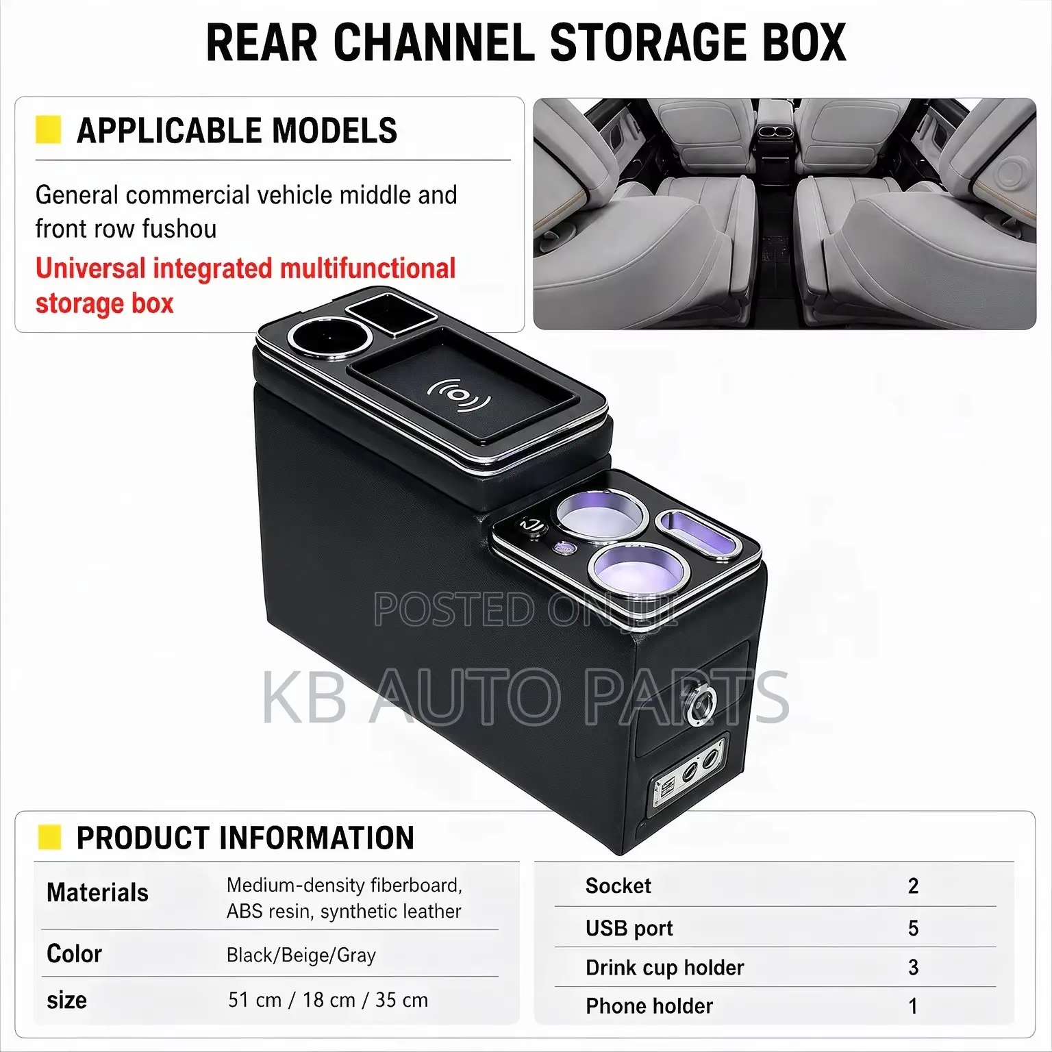 Universal Center Console Armrest Box With Wireless Charging Pad