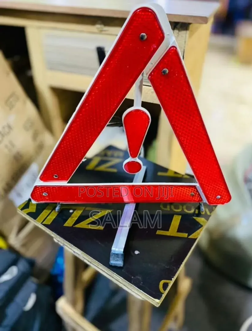 Pair of Emergency Warning Triangles With Center Exclamation Mark