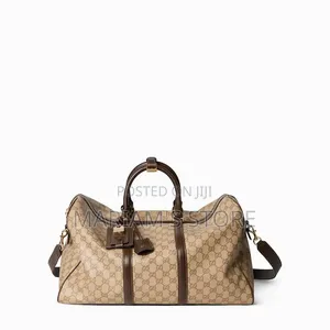 Beige and Brown Patterned Travel Duffel Bag