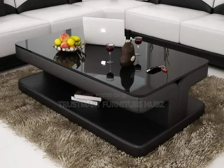 Rectangular Black, White, and Black Coffee Table With Storage Modern