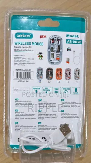 Aerbes Rechargeable Wireless Mouse 1600 DPI – Transparent Design