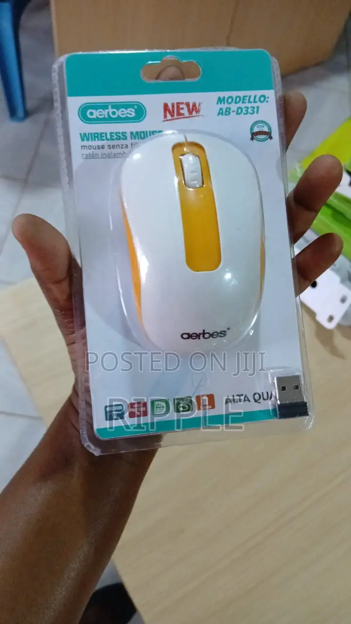 Aerbes 1200 DPI Wireless Optical Mouse – White & Yellow