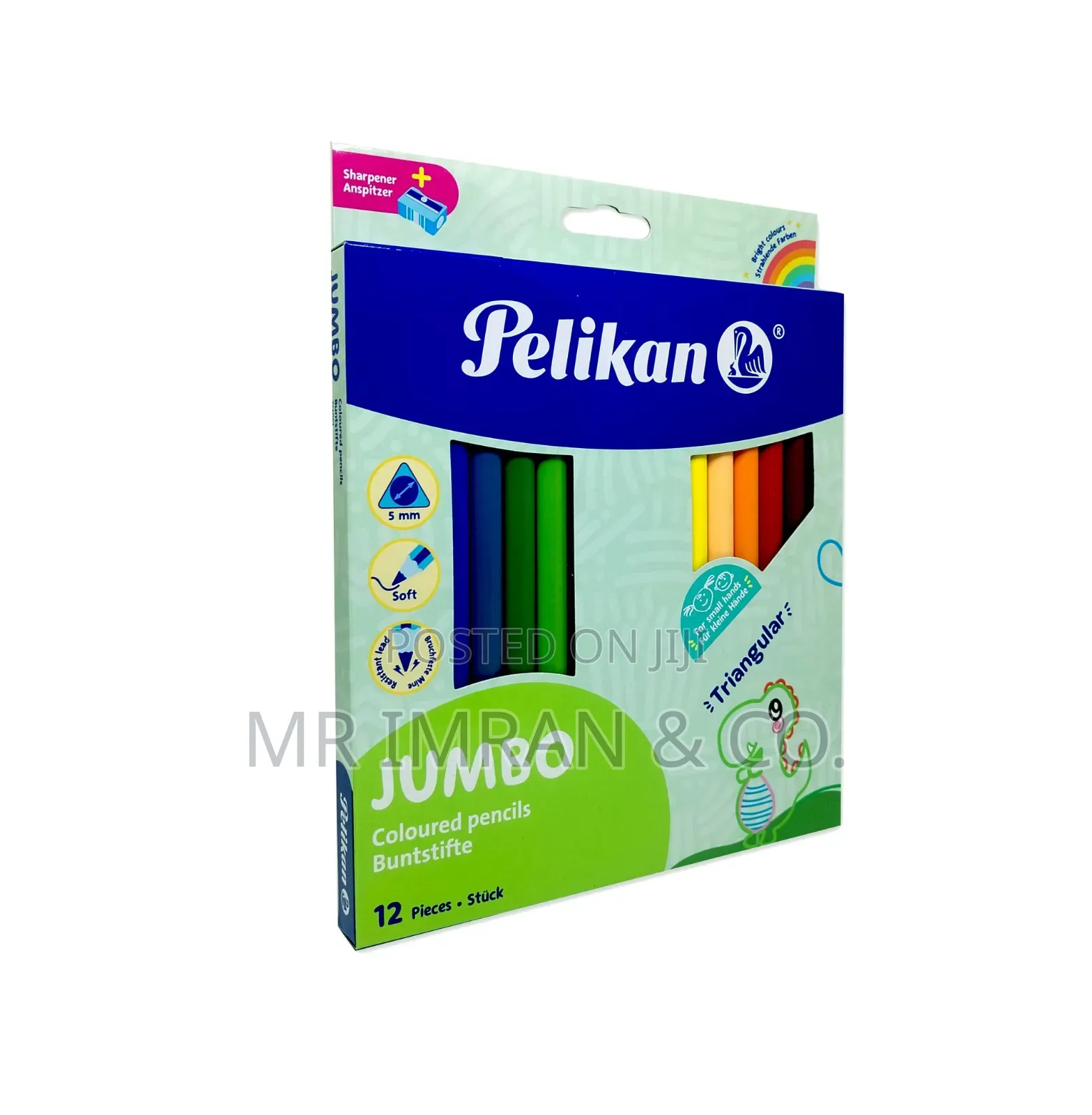 Pelikan Jumbo Triangular Coloured Pencils (12 Pieces).