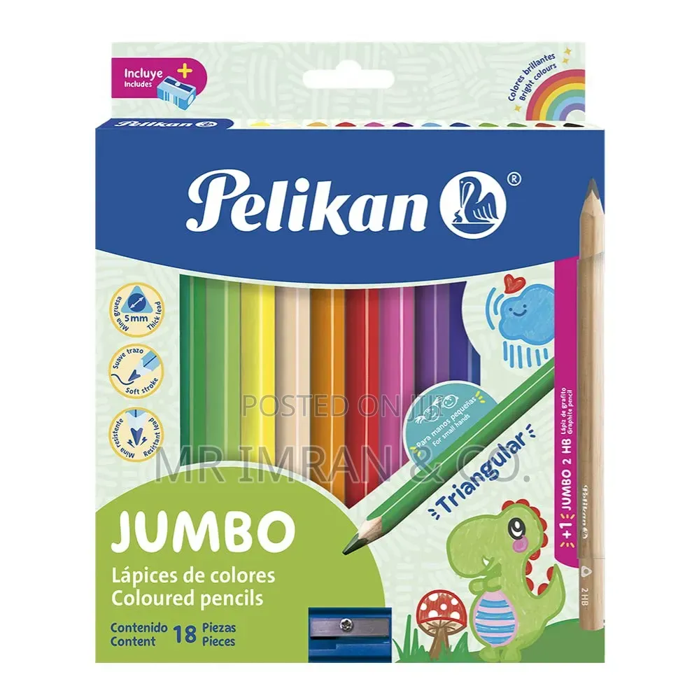 Pelikan Jumbo Triangular Coloured Pencils (12 Pieces).