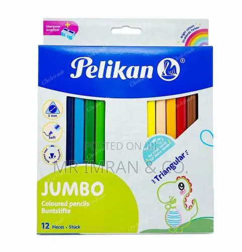 Pelikan Jumbo Triangular Coloured Pencils (12 Pieces).