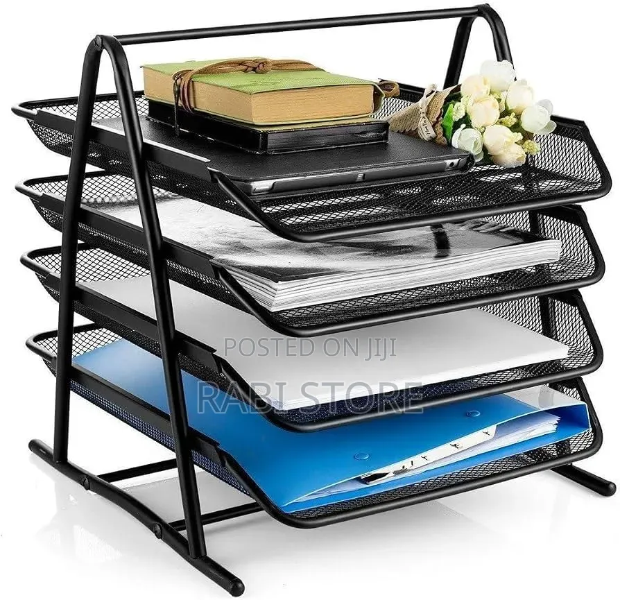 4 Tier Mesh Desk Organizer for A4 Papers and Files - Heavy Duty Metal