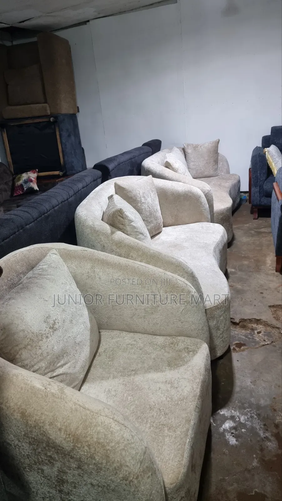 Modern Bean Sofa in Soft Grey Fabric
