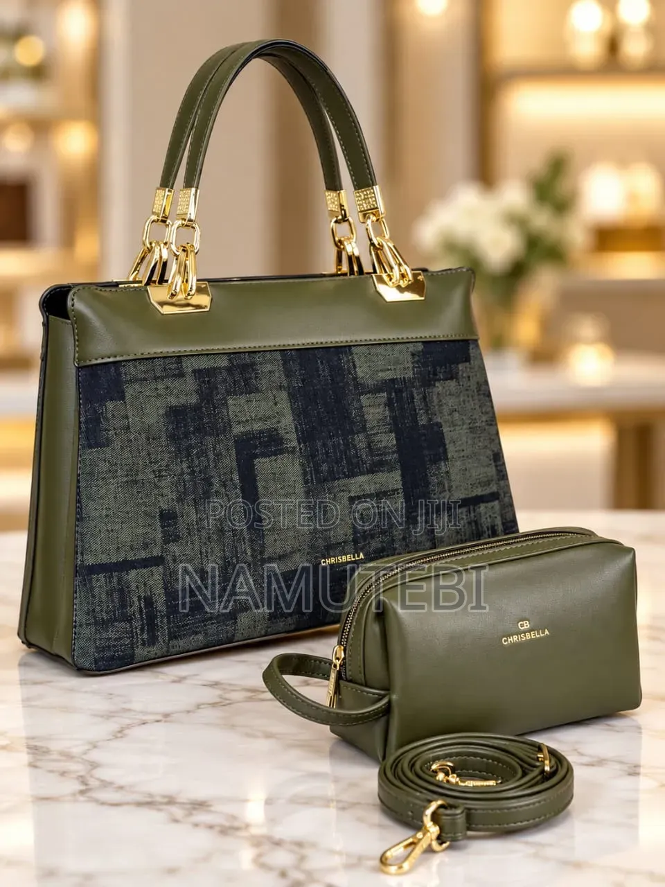 Chrisbella Luxury 2-in-1 Handbags and Matching Pouch Set.