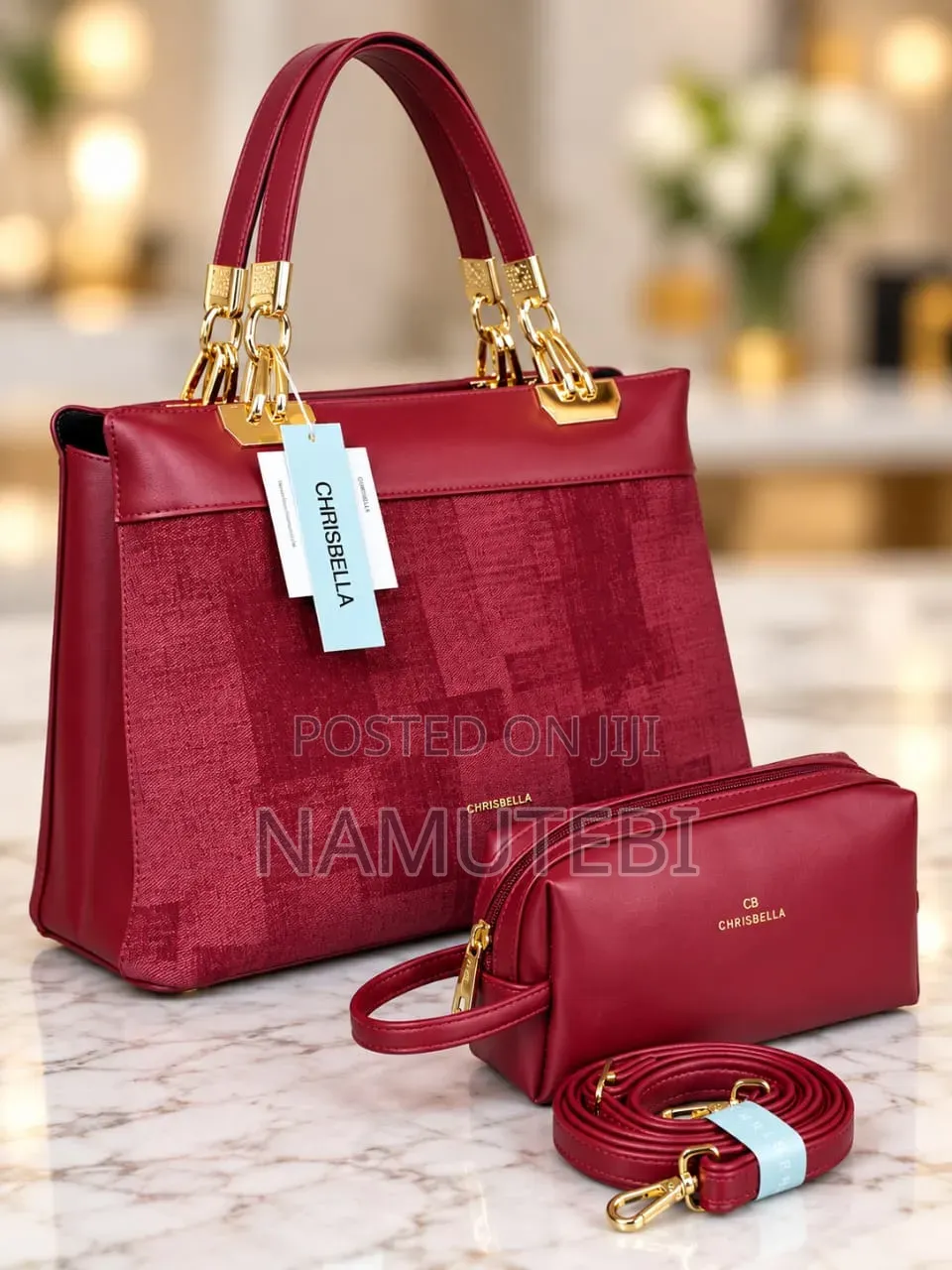 Chrisbella Luxury 2-in-1 Handbags and Matching Pouch Set.