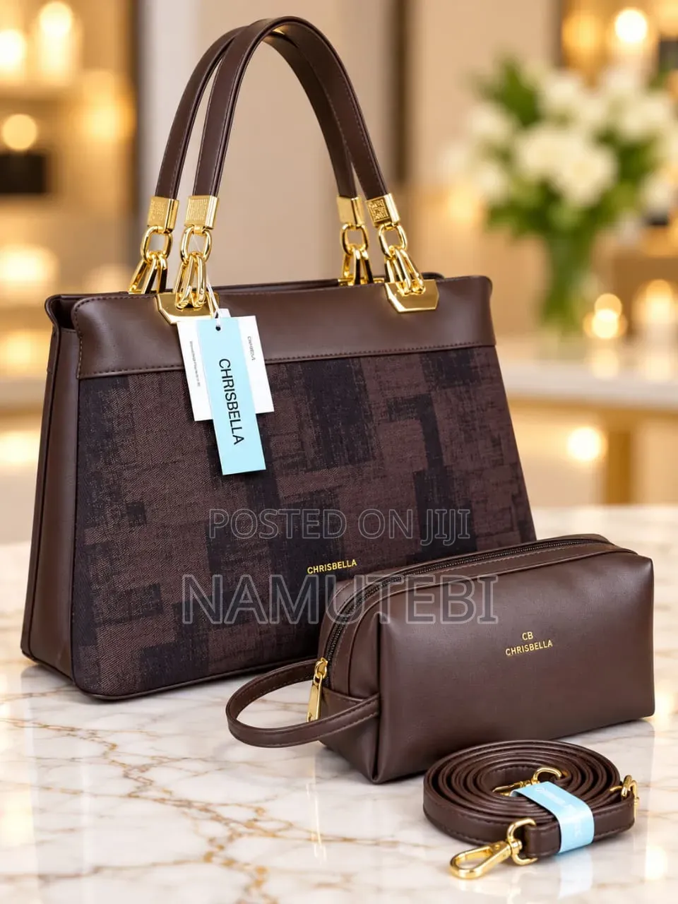 Chrisbella Luxury 2-in-1 Handbags and Matching Pouch Set.