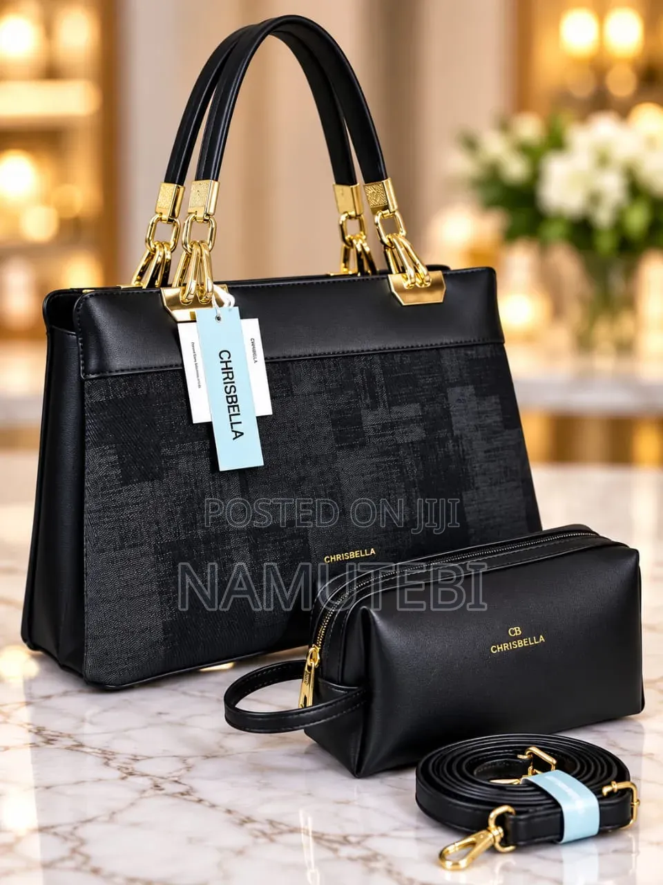 Chrisbella Luxury 2-in-1 Handbags and Matching Pouch Set.