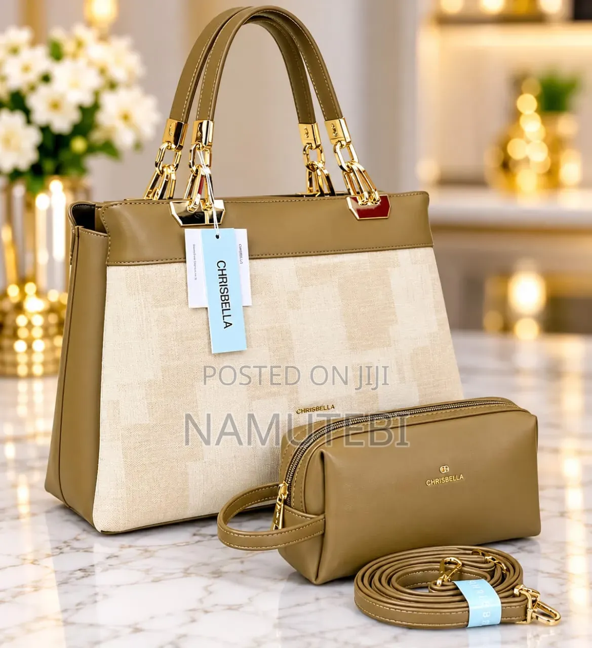 Chrisbella Luxury 2-in-1 Handbags and Matching Pouch Set.