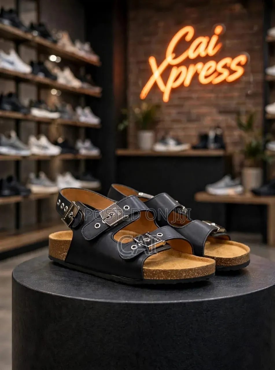 Balenciaga X Scholl Leather Sandals. Black, Grey