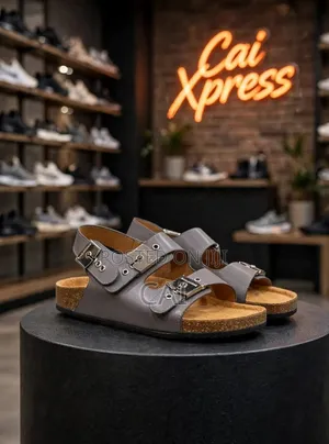 Balenciaga X Scholl Leather Sandals. Black, Grey