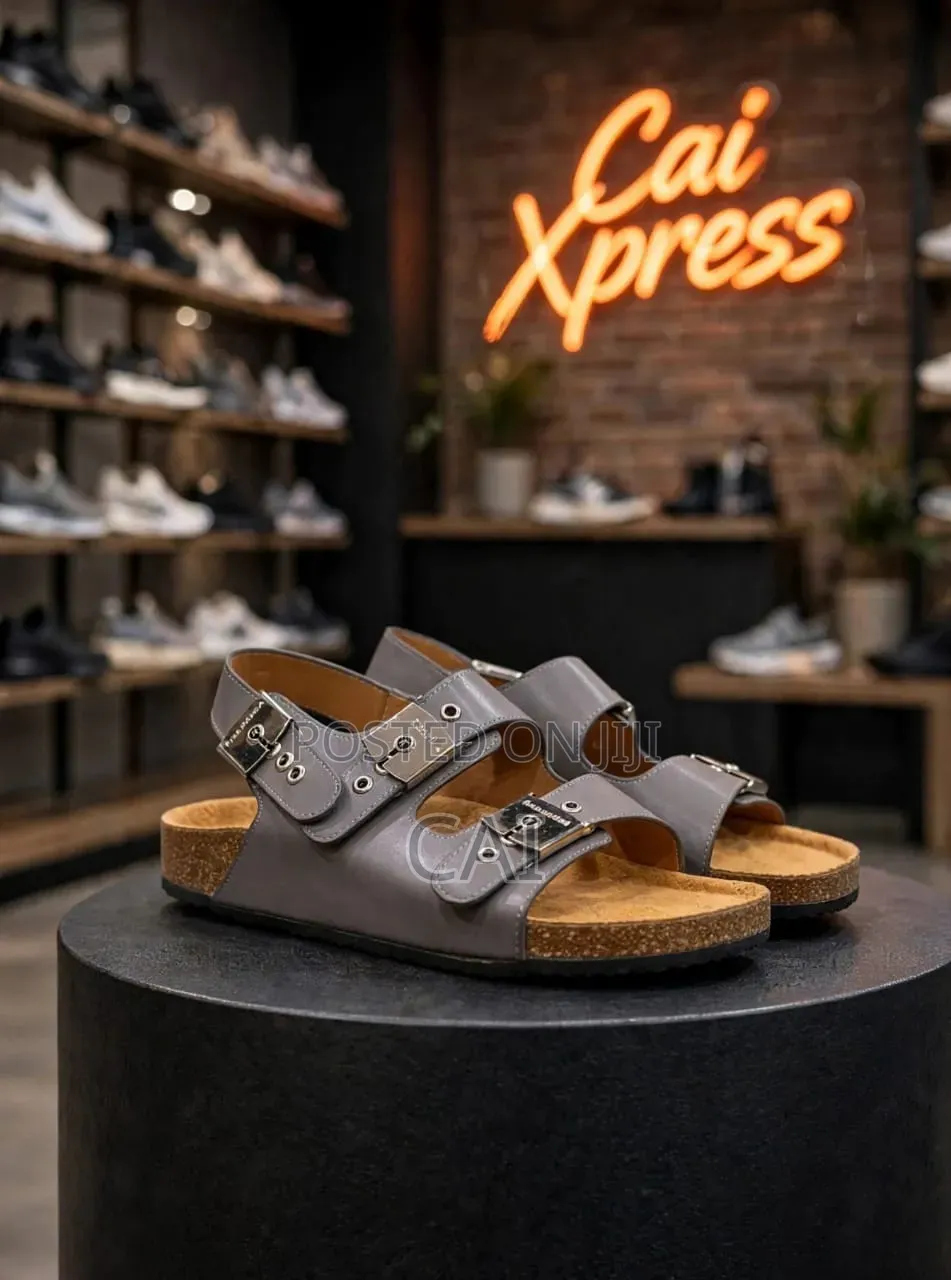 Balenciaga X Scholl Leather Sandals. Black, Grey