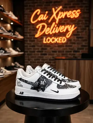 White-and-Black Lv Mobogram Nike Air Force 1 Low-Top Sneakers