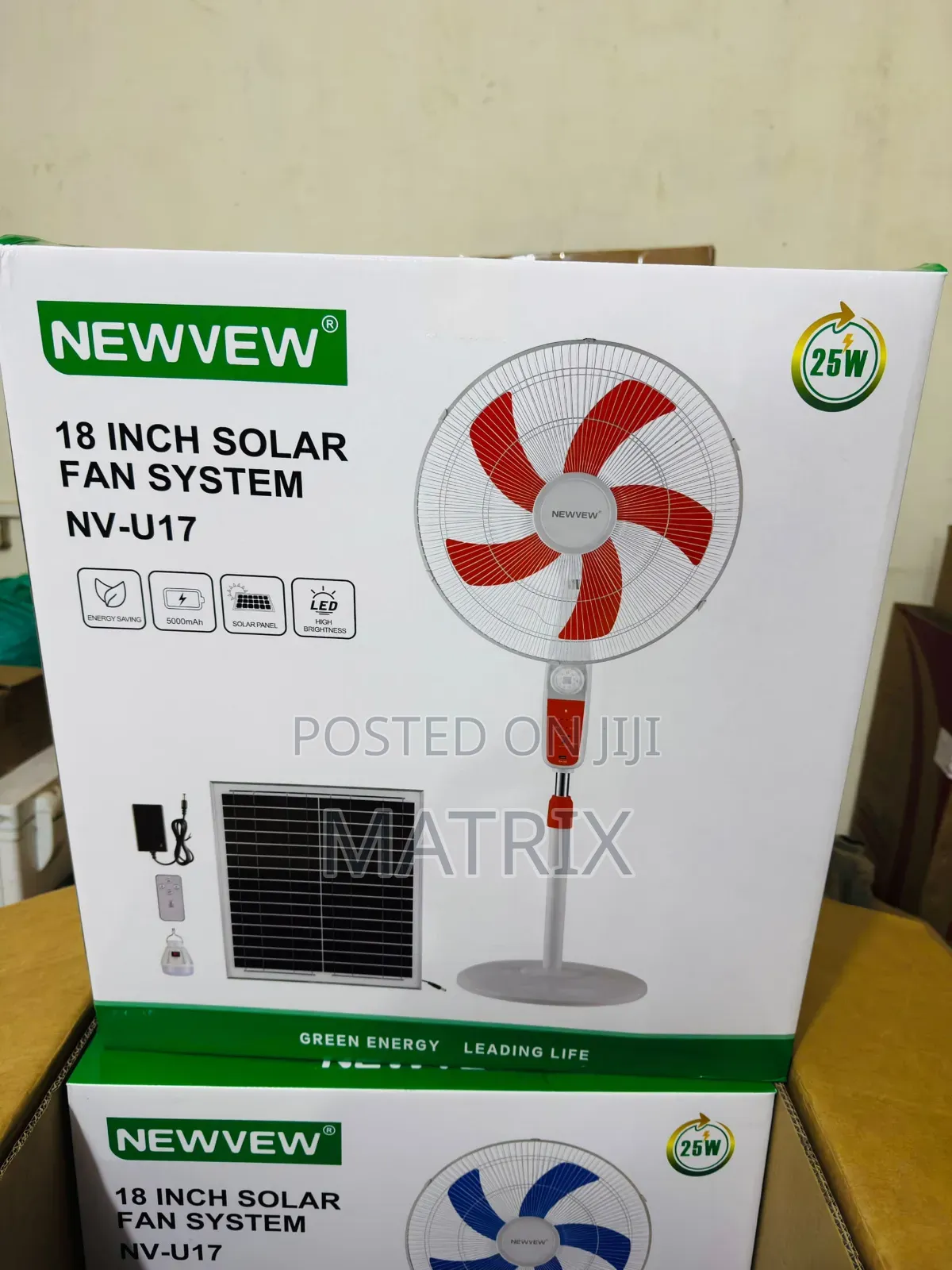 Solar Fan Rechargeable Stand Fan With Metallic Grill and Solar Pannel