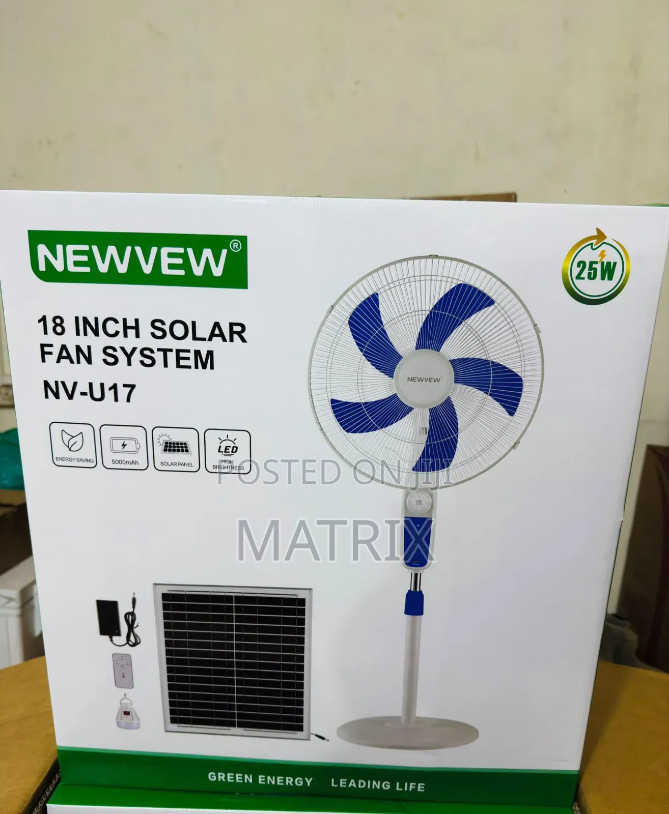Solar Fan Rechargeable Stand Fan With Metallic Grill and Solar Pannel