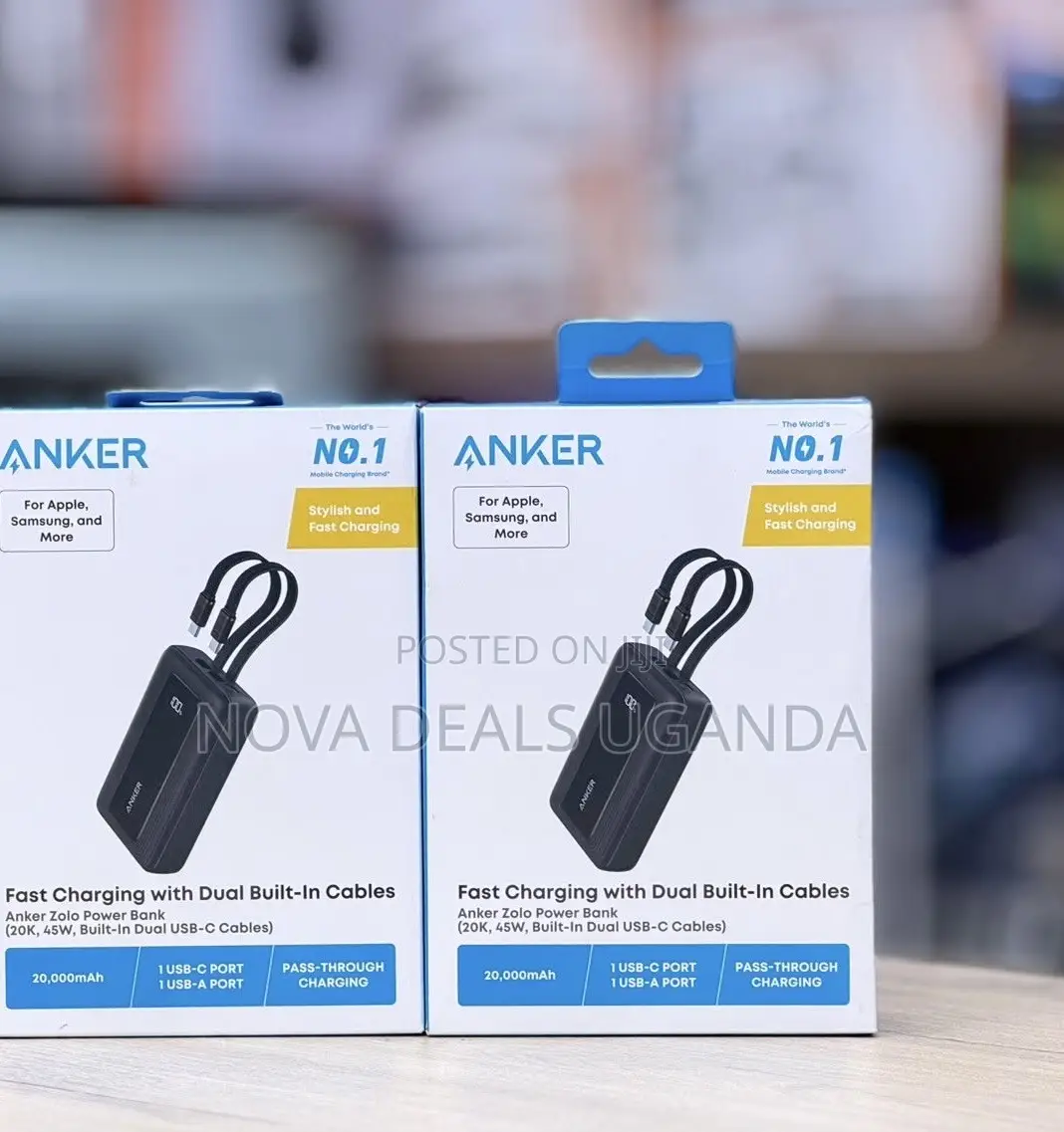 Anker 45W Zolo Power Bank 20000mah With Dual Built-in USB-C Cables