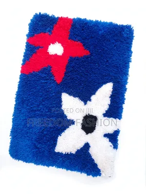 Blue and Red + White Cotton Door Mat