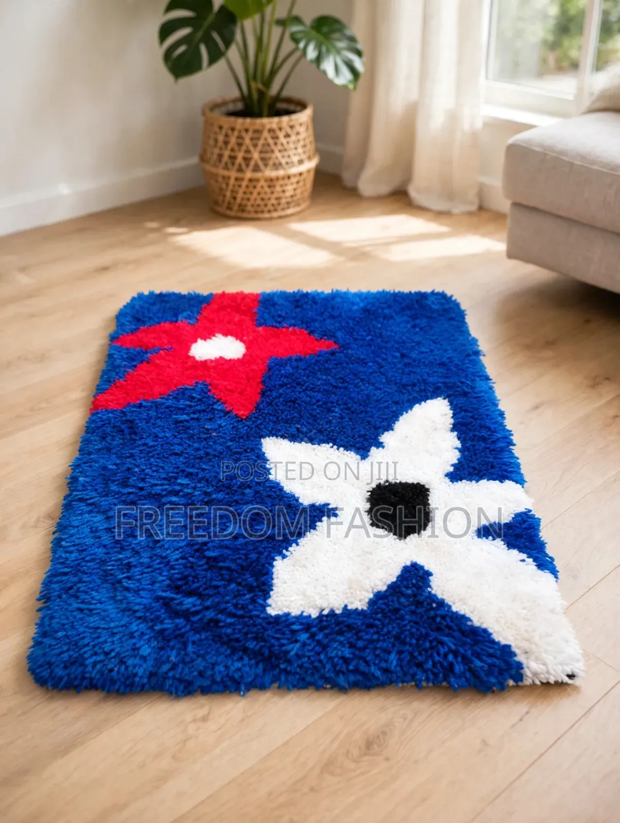 Blue and Red + White Cotton Door Mat