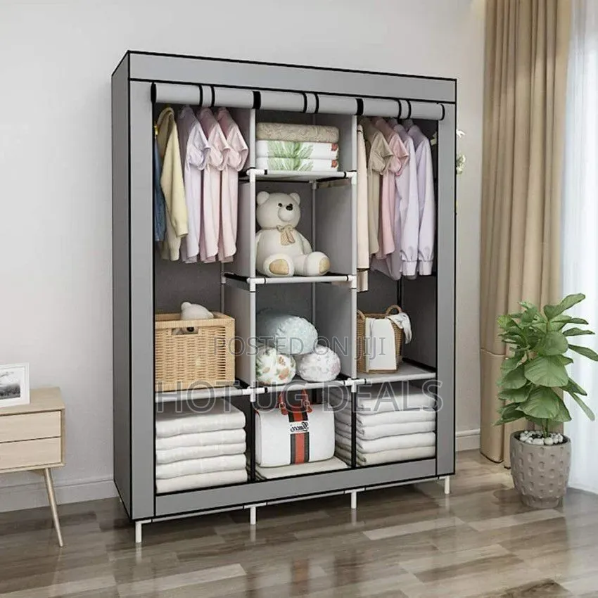 3 Column Wardrobe Metallic Stands Cloth Wardrobe- Multicolor