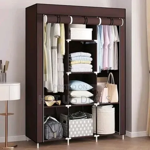 3 Column Wardrobe Metallic Stands Cloth Wardrobe- Multicolor