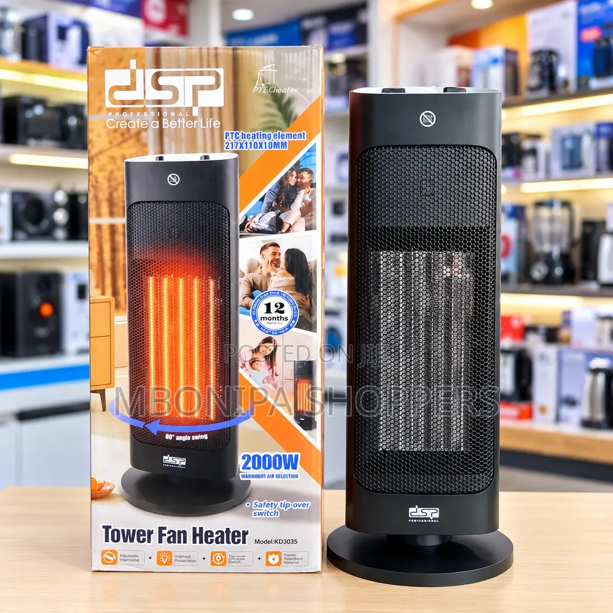 DSP 2000W Tower Fan Heater – Fast Heating With Safety Protection