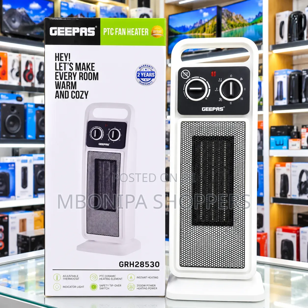 Geepas GRH28530 PTC Fan Heater – 2000W Portable Electric Room Heater