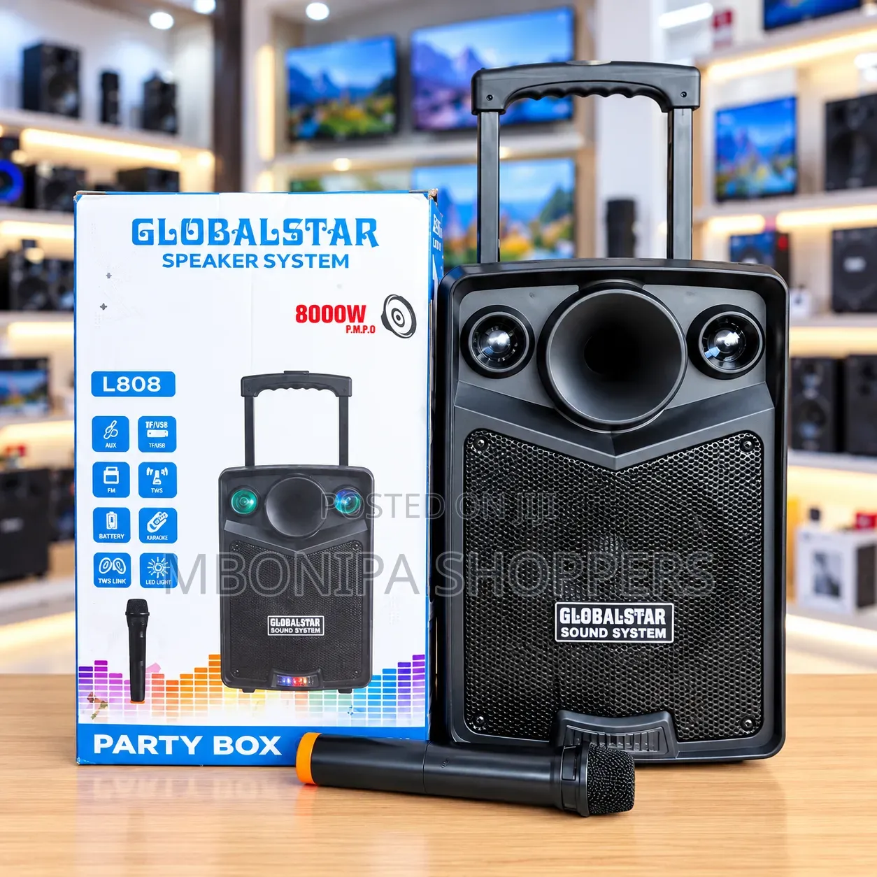 GLOBALSTAR L808 Portable Party Box Speaker With Wireless Microphone