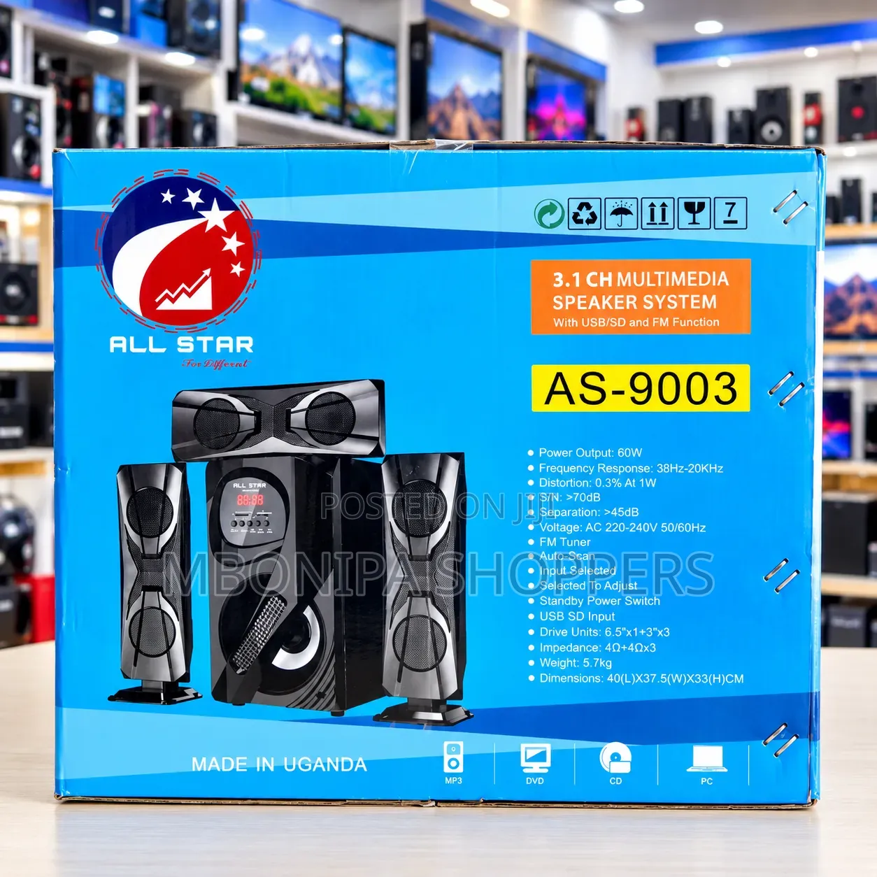 ALL STAR 3.1Ch Multimedia Speaker System With USB, SD Card & FM Radio