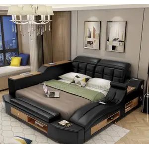 Smart Music  Leather Bed  With Storage