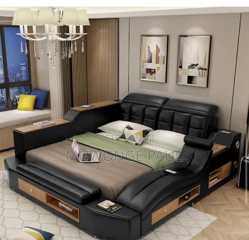 Smart Music  Leather Bed  With Storage