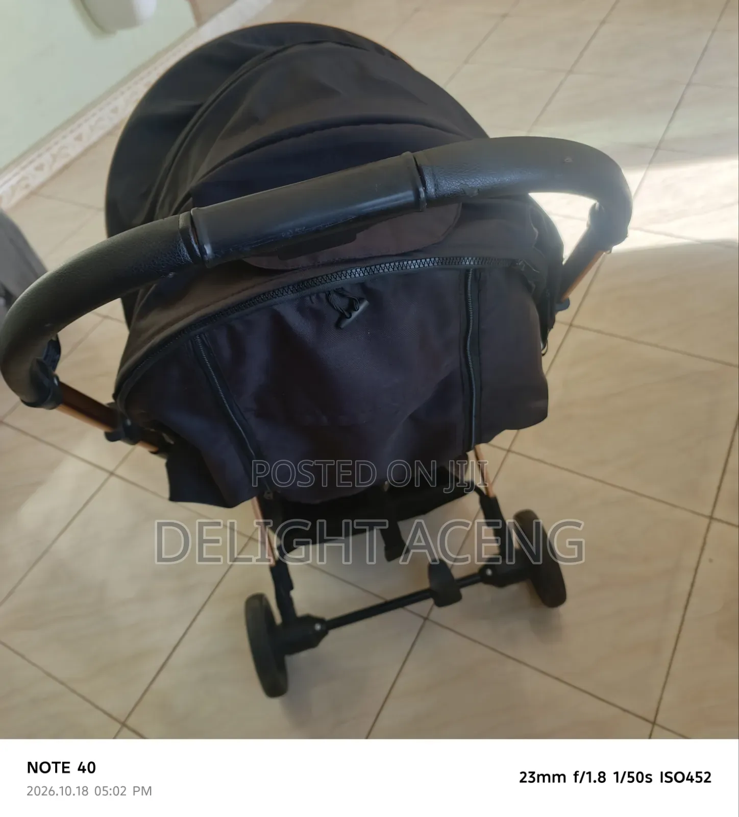 Luxury Baby Stroller- Foldable, Gold Frame, Reclines for Sleep, Strong