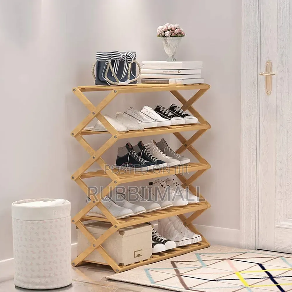 5-Tier Bamboo Foldable Shoe Rack Organizer.