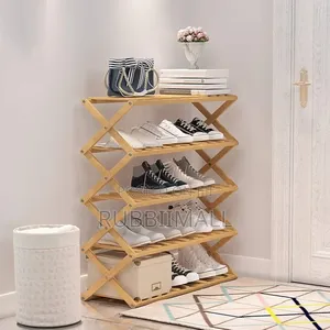 5-Tier Bamboo Foldable Shoe Rack Organizer.
