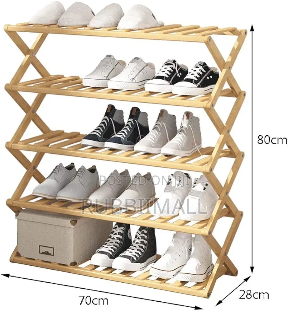 5-Tier Bamboo Foldable Shoe Rack Organizer.