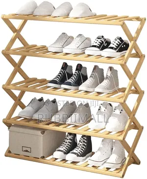 5-Tier Bamboo Foldable Shoe Rack Organizer.