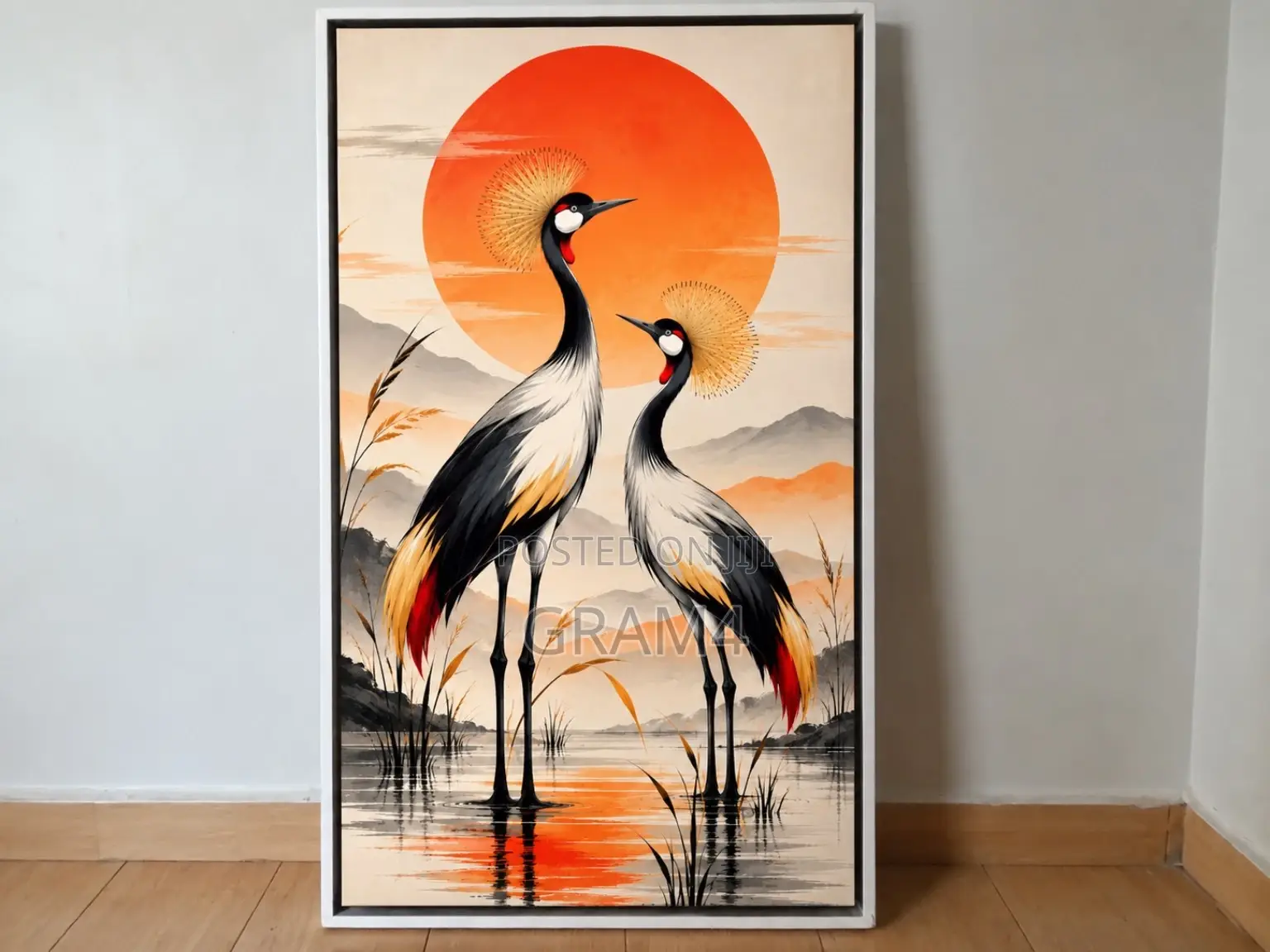 Crested Crane African Wildlife Wall Art 120x60cm – Framed Canvas