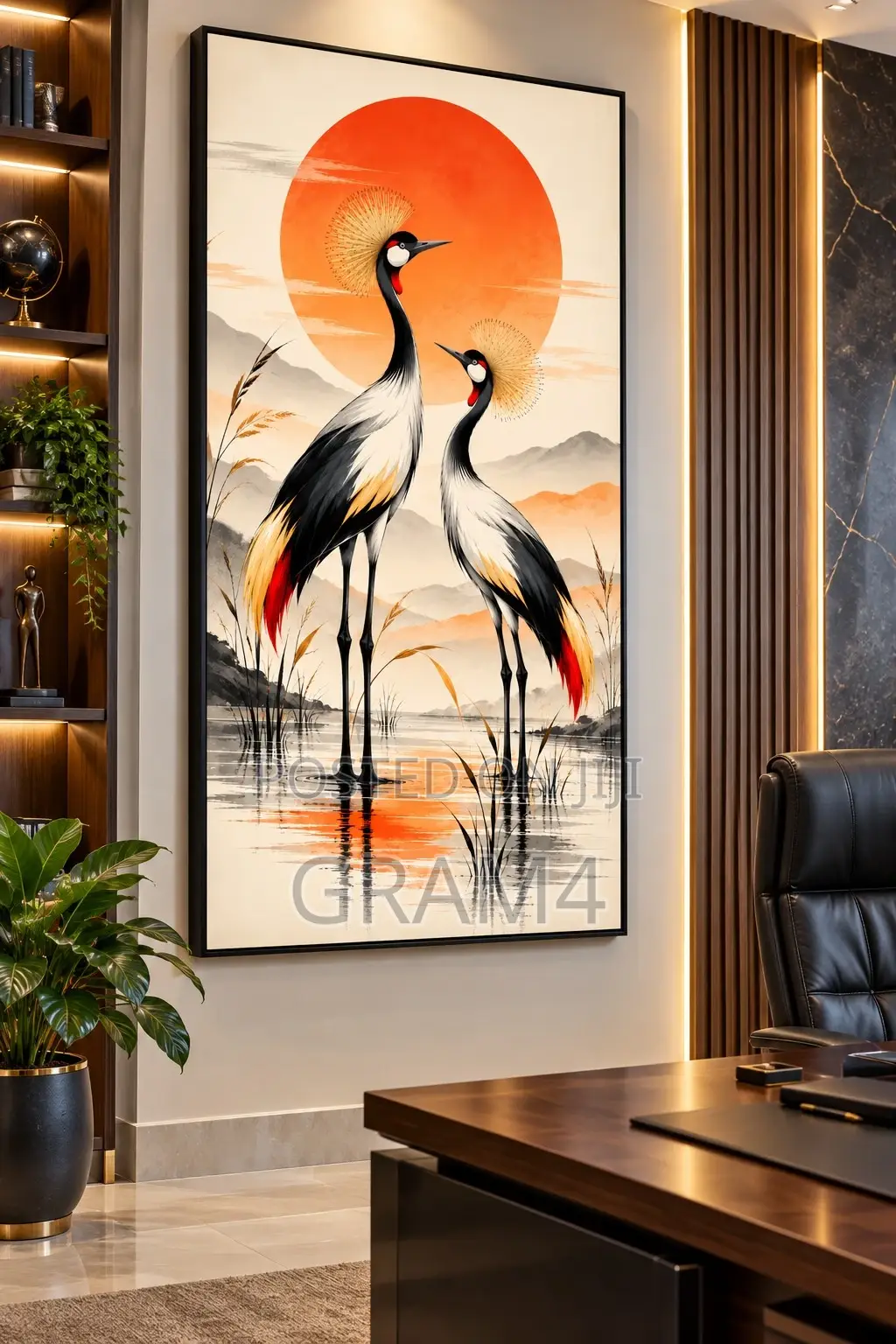 Crested Crane African Wildlife Wall Art 120x60cm – Framed Canvas