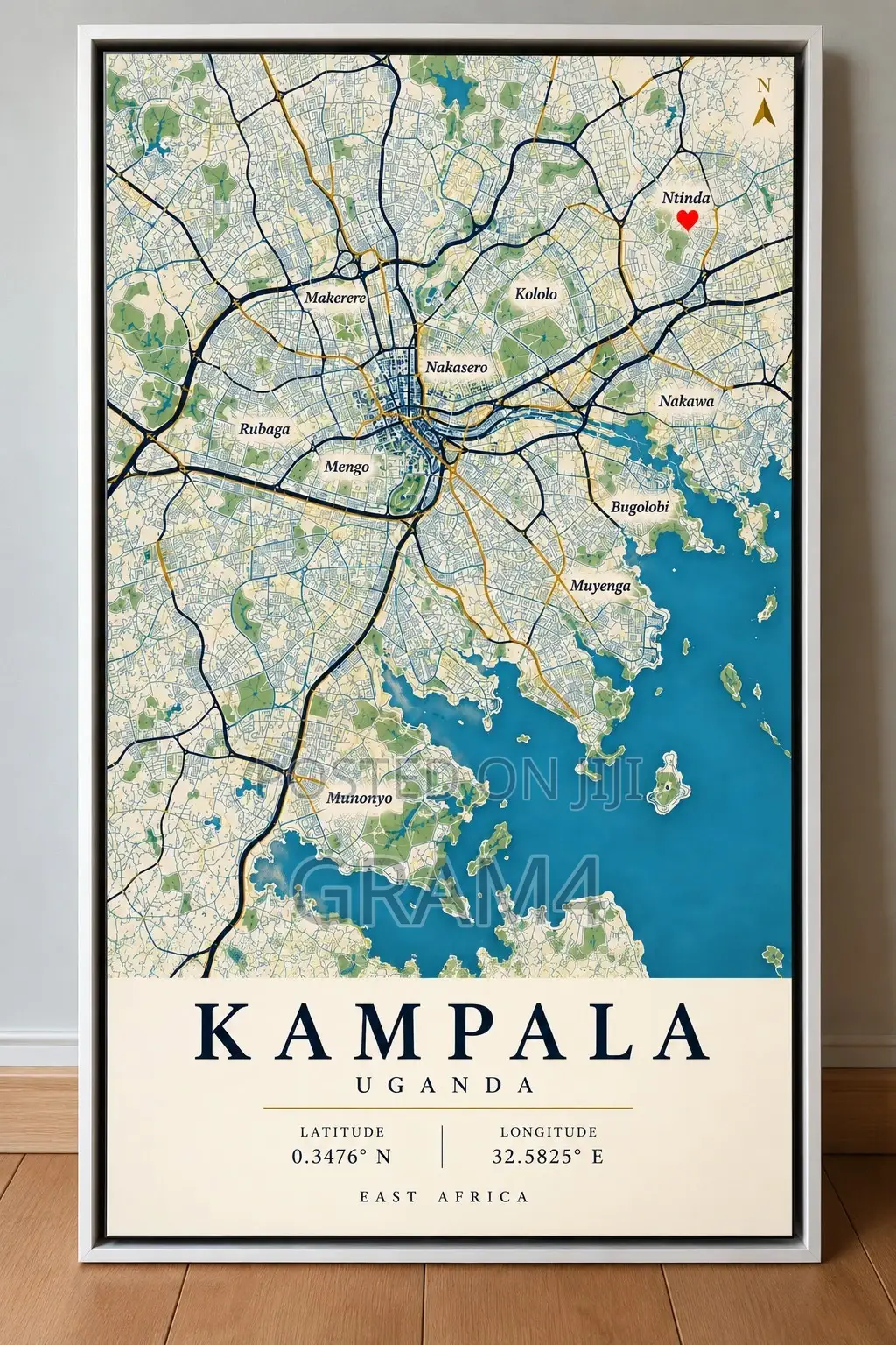 Kampala Uganda Map Wall Art 120x60cm – Framed Canvas