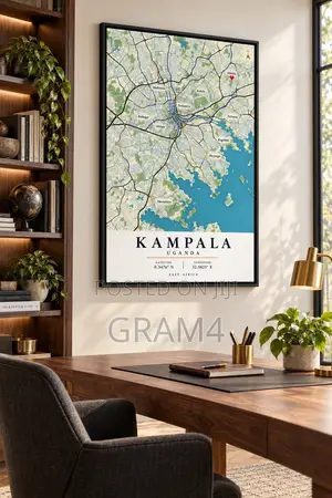 Kampala Uganda Map Wall Art 120x60cm – Framed Canvas