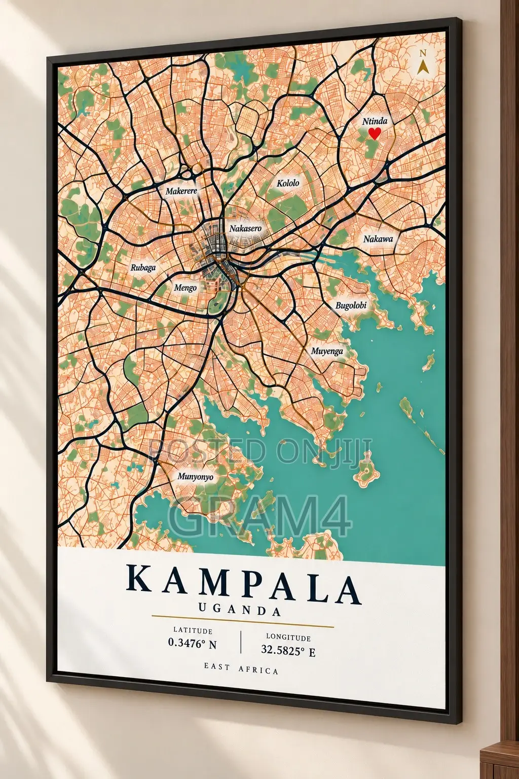 Kampala Uganda Map Wall Art 120x60cm – Framed Canvas