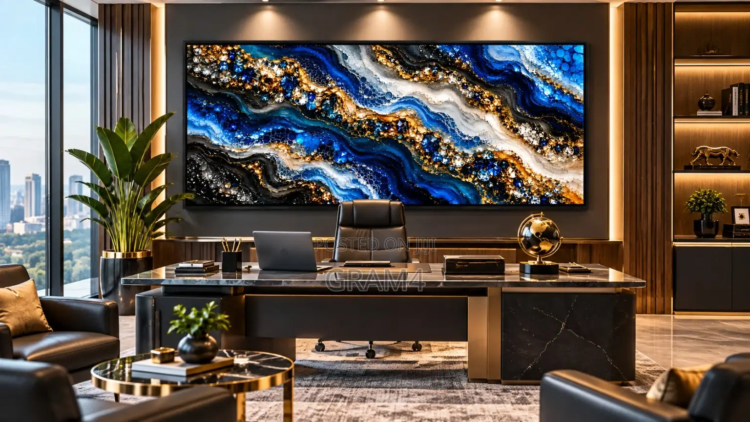 Blue Gold 3d-Effect Abstract Wall Art 120x60cm – Framed Canvas