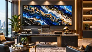Blue Gold 3d-Effect Abstract Wall Art 120x60cm – Framed Canvas