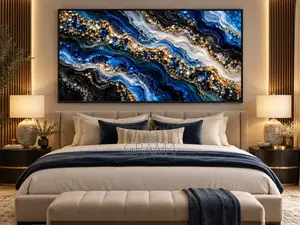 Blue Gold 3d-Effect Abstract Wall Art 120x60cm – Framed Canvas