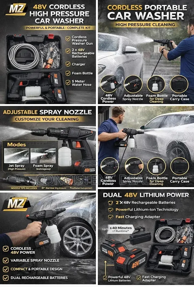 Cordless Portable Wireless Pressure Washer Gun 48V 12000mAh