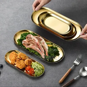 Oval-Shaped Stainless Steel Serving Tray 3PC